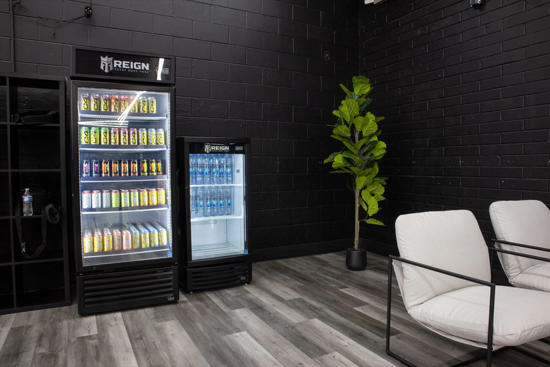 Refreshment area with drinks and snacks